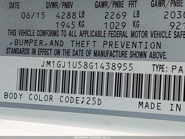 Aukcja sprzedaży 2016 Mazda Mazda6 I Sport, vin: JM1GJ1U58G1438955, numer aukcji: 44265944