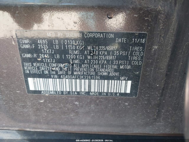 4S4BSAFC3K3261596 Subaru Outback 2.5i Premium