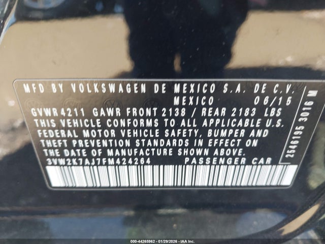 3VW2K7AJ7FM424264 Volkswagen Jetta 2.0l S