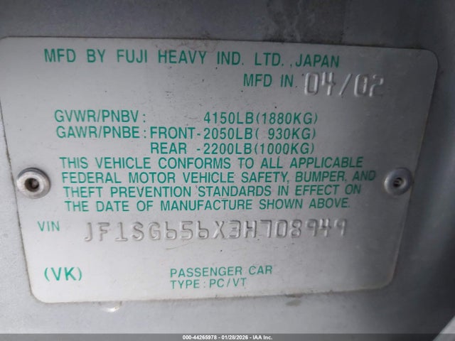 Продаж на аукціоні авто 2003 Subaru Forester Xs, vin: JF1SG656X3H708949, номер лоту: 44265978