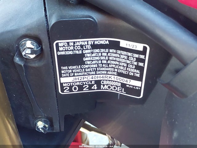 Honda Cbr600 Rr 2024 JH2PC40H4RK100047 Image 11