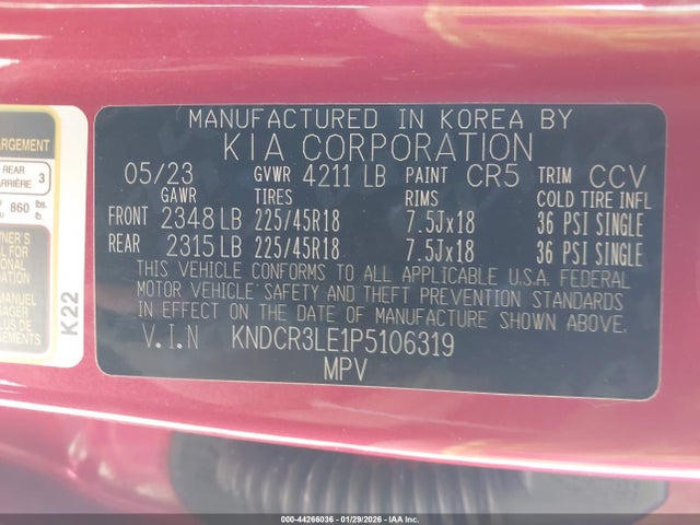 KNDCR3LE1P5106319 KIA Niro Ex Touring