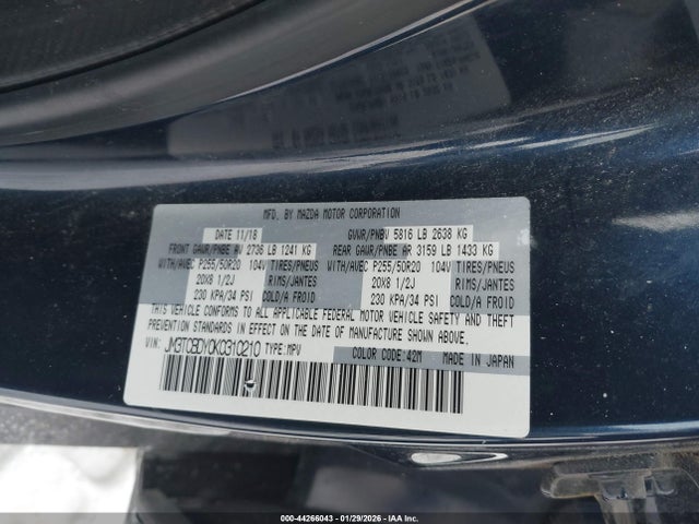 Aukcja sprzedaży 2019 Mazda Cx-9 Grand Touring, vin: JM3TCBDY0K0310210, numer aukcji: 44266043