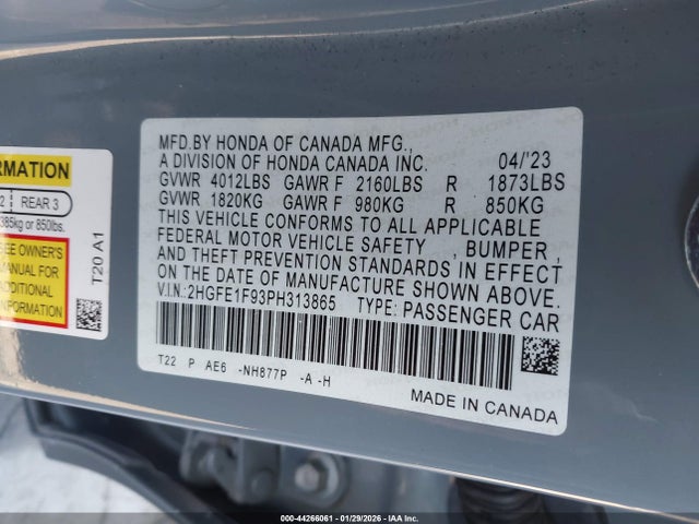 Honda Civic Touring 2023 2HGFE1F93PH313865 Image 9