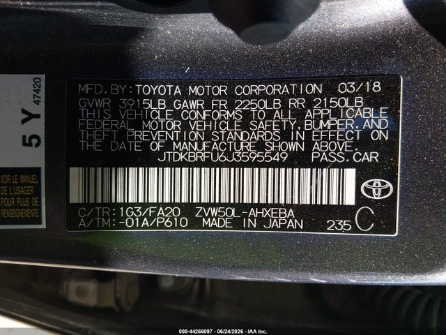 Toyota Prius Two 2018 JTDKBRFU6J3595549 Image 9