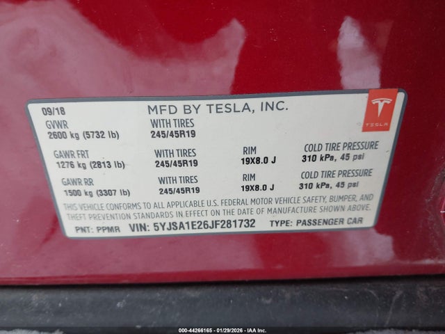 Aukcja sprzedaży 2018 Tesla Model S 100d/75d/p100d, vin: 5YJSA1E26JF281732, numer aukcji: 44266165