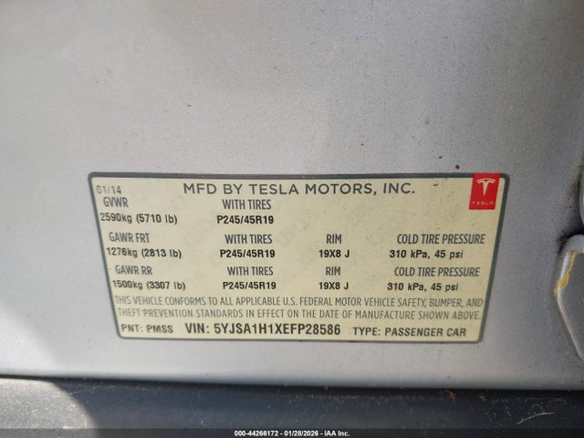 2014 TESLA MODEL S 5YJSA1H1XEFP28586 Photo 8