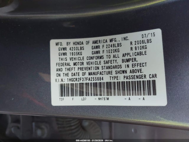 Honda ACCORD LX 2015 1HGCR2F37FA255684 Image 9