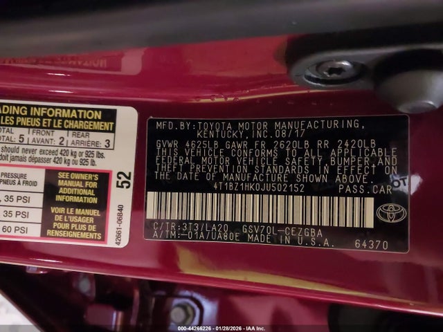 4T1BZ1HK0JU502152 Toyota Camry Xle V6