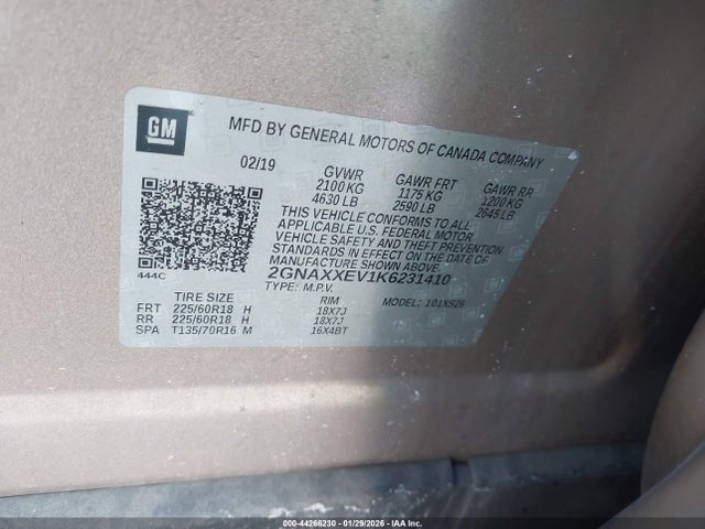 2GNAXXEV1K6231410 Chevrolet Equinox Premier