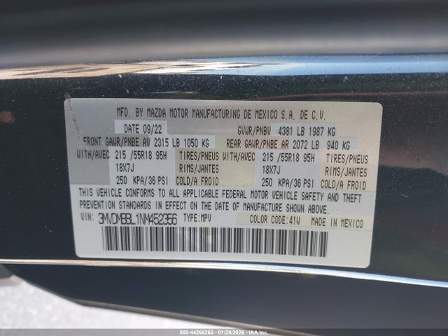 Aukcja sprzedaży 2022 Mazda Cx-30 Select, vin: 3MVDMBBL1NM452356, numer aukcji: 44266265