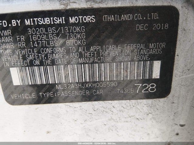 Mitsubishi MIRAGE ES 2019 ML32A3HJXKH005590 Image 9