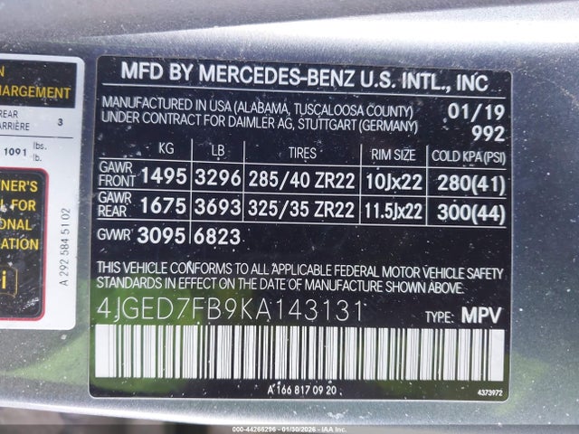 Продаж на аукціоні авто 2019 Mercedes-benz Amg Gle 63 Coupe S 4matic, vin: 4JGED7FB9KA143131, номер лоту: 44266296