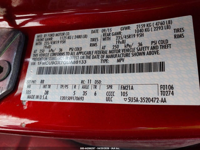 1FMCU9GX7GUA88133 Ford ESCAPE SE