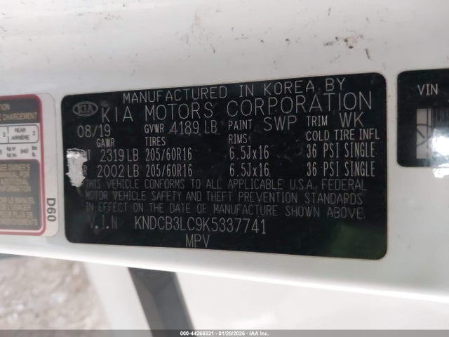 44266331 :رقم المزاد ، KNDCB3LC9K5337741 vin ، 2019 Kia Niro Lx مزاد بيع