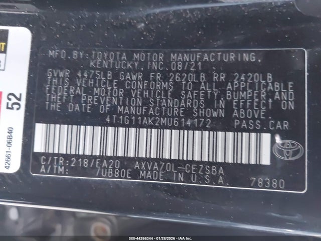 4T1G11AK2MU614172 Toyota CAMRY SE