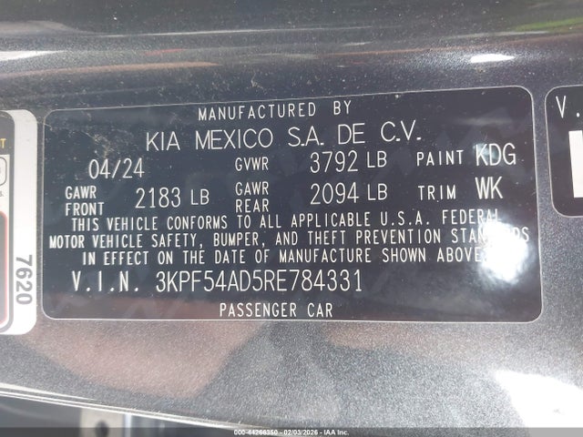 Продажа на аукционе авто 2024 Kia Forte Gt-line, vin: 3KPF54AD5RE784331, номер лота: 44266350