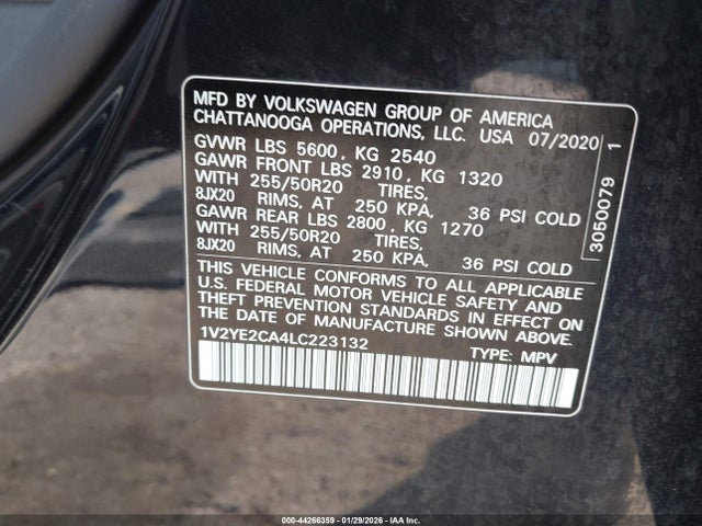 Aukcja sprzedaży 2020 Volkswagen Atlas Cross Sport 3.6l V6 Se W/technology/3.6l V6 Se W/technology R-line, vin: 1V2YE2CA4LC223132, numer aukcji: 44266359