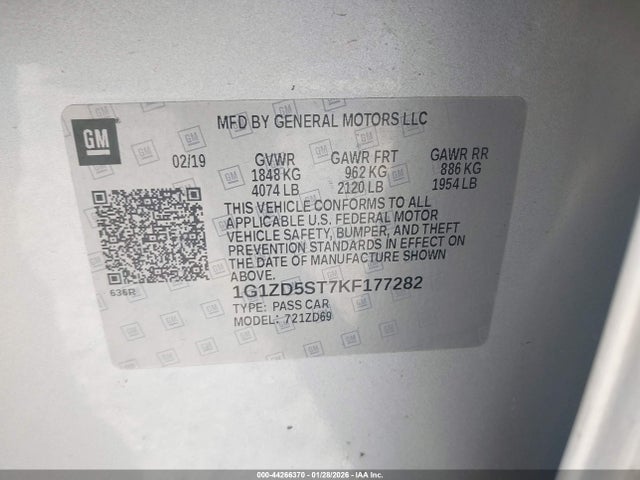 1G1ZD5ST7KF177282 Chevrolet MALIBU LT