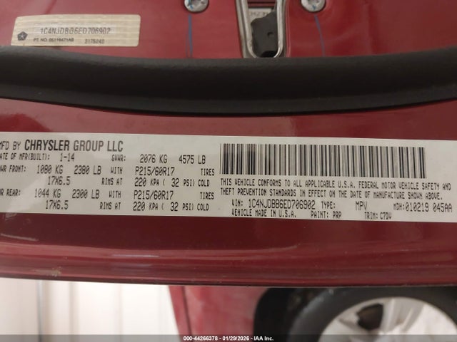 44266378 :رقم المزاد ، 1C4NJDBB6ED706902 vin ، 2014 Jeep Compass Sport مزاد بيع