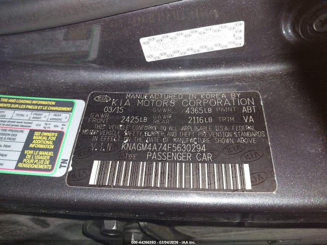 Продажа на аукционе авто 2015 Kia Optima Lx, vin: KNAGM4A74F5630294, номер лота: 44266393