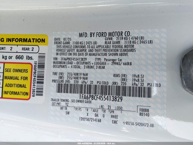 Продажа на аукционе авто 2025 Ford Mustang Gt, vin: 1FA6P8CF4S5413829, номер лота: 44266394