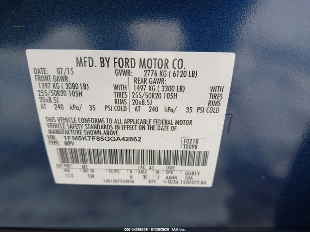 2016 FORD EXPLORER 1FM5K7F85GGA42862 Photo 8