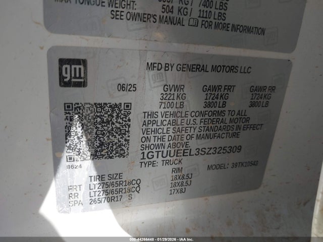 1GTUUEEL3SZ325309 GMC Sierra 1500 4wd Short Box At4