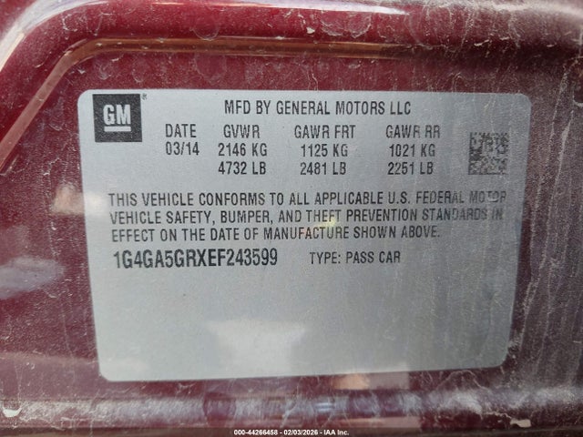 Aukcja sprzedaży 2014 Buick Lacrosse, vin: 1G4GA5GRXEF243599, numer aukcji: 44266458