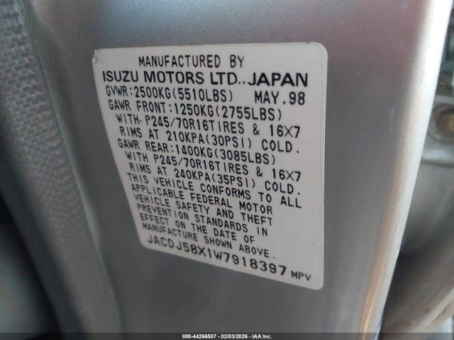 1998 ISUZU TROOPER JACDJ58X1W7918397 Photo 8