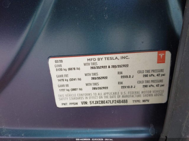 2020 TESLA MODEL X 5YJXCBE47LF248488 Photo 8