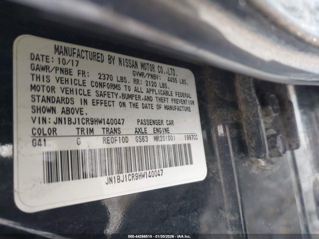 Продажа на аукционе авто 2017 Nissan Rogue Sport S, vin: JN1BJ1CR9HW140047, номер лота: 44266515