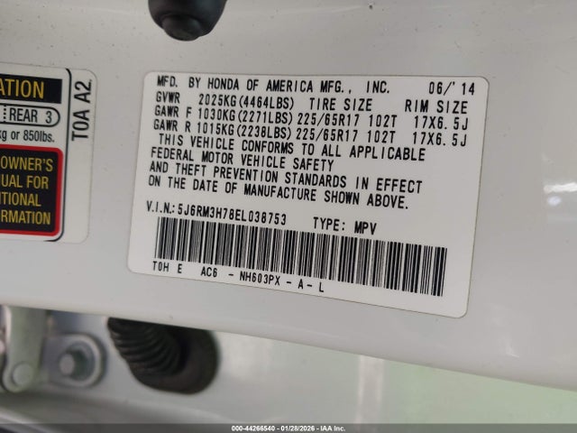 5J6RM3H78EL038753 Honda Cr-v Ex-l