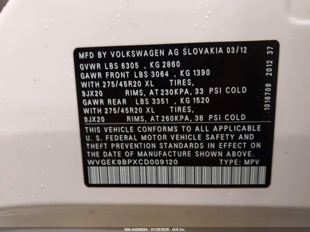 2012 VOLKSWAGEN TOUAREG WVGEK9BPXCD009120 Photo 8
