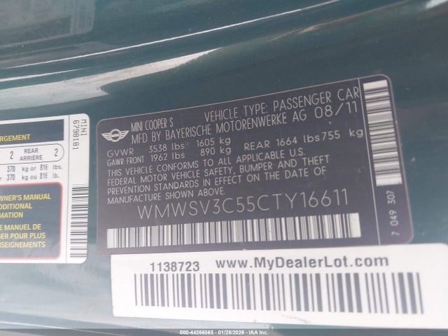 2012 MINI COOPER S WMWSV3C55CTY16611 Photo 8