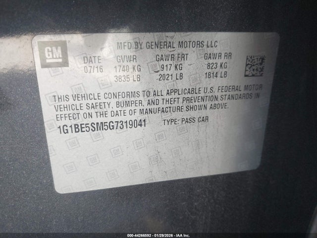 1G1BE5SM5G7319041 Chevrolet Cruze Lt Auto