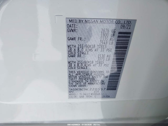 Nissan Pathfinder Sv 4wd 2022 5N1DR3BC5NC220557 Image 9