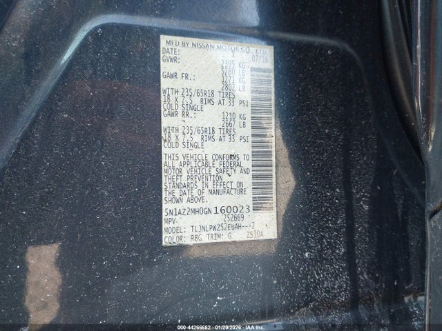 5N1AZ2MH0GN160023 Nissan MURANO S