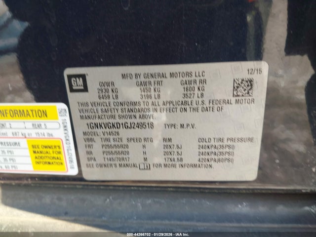 1GNKVGKD1GJ249518 Chevrolet Traverse 1lt