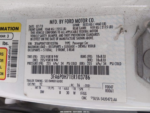 Ford FUSION SE 2014 3FA6P0H71ER103786 Image 9