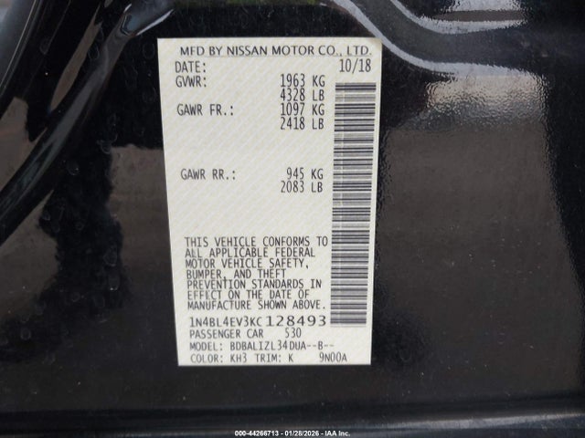 Продажа на аукционе авто 2019 Nissan Altima 2.5 Sl, vin: 1N4BL4EV3KC128493, номер лота: 44266713