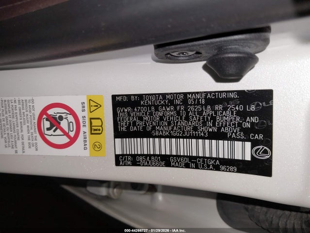 58ABK1GG2JU111143 Lexus ES 350
