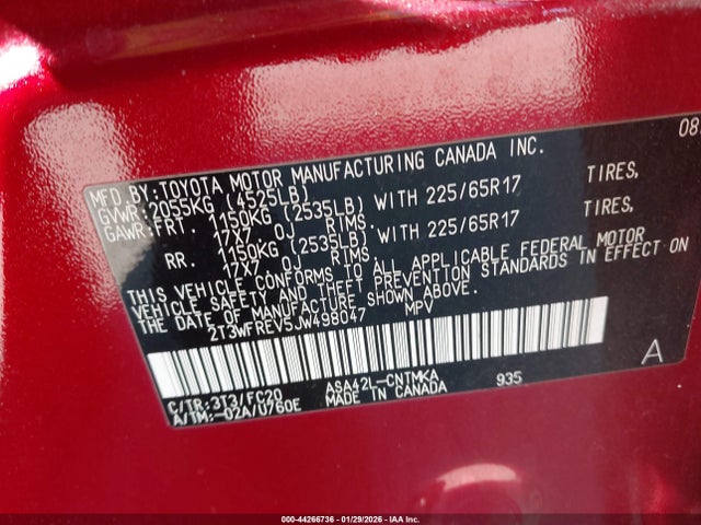 Aukcja sprzedaży 2018 Toyota Rav4 Xle, vin: 2T3WFREV5JW498047, numer aukcji: 44266736