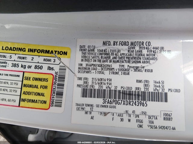 2013 FORD FUSION 3FA6P0G7XDR243965 Photo 8