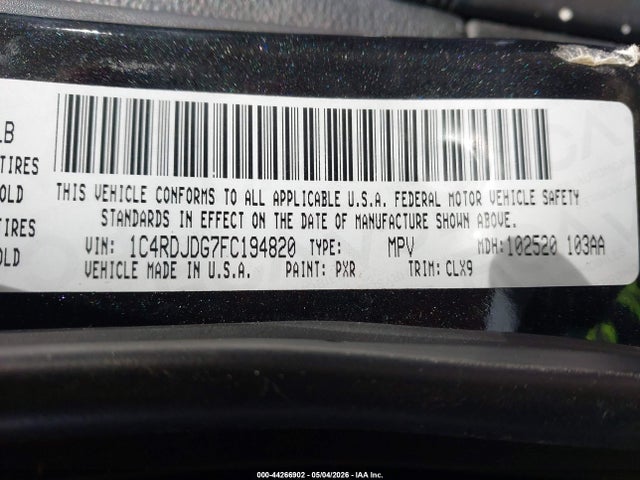 Продаж на аукціоні авто 2015 Dodge Durango Limited, vin: 1C4RDJDG7FC194820, номер лоту: 44266902