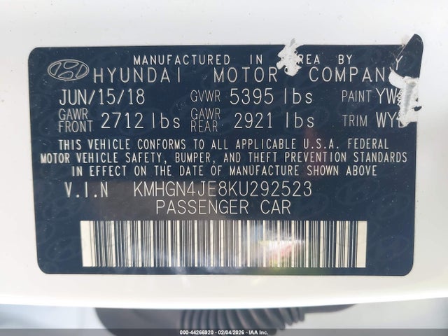 KMHGN4JE8KU292523 Genesis G80 3.8