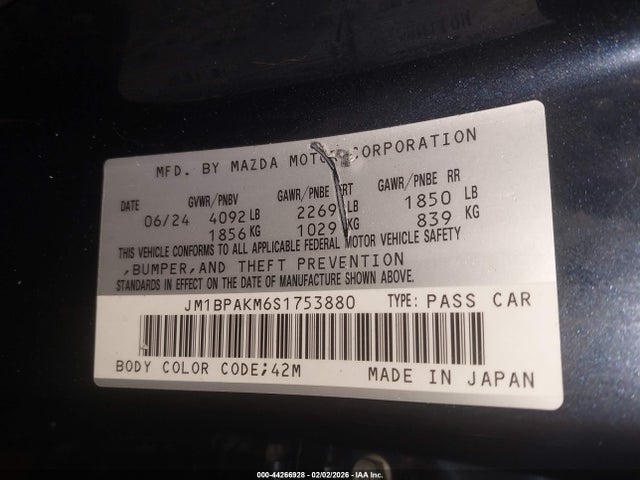 Aukcja sprzedaży 2025 Mazda Mazda3 2.5 S Select Sport, vin: JM1BPAKM6S1753880, numer aukcji: 44266928