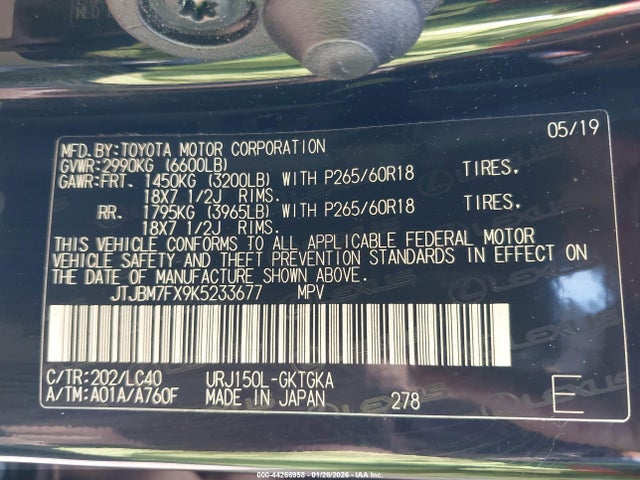 Aukcja sprzedaży 2019 Lexus Gx 460 Premium, vin: JTJBM7FX9K5233677, numer aukcji: 44266958