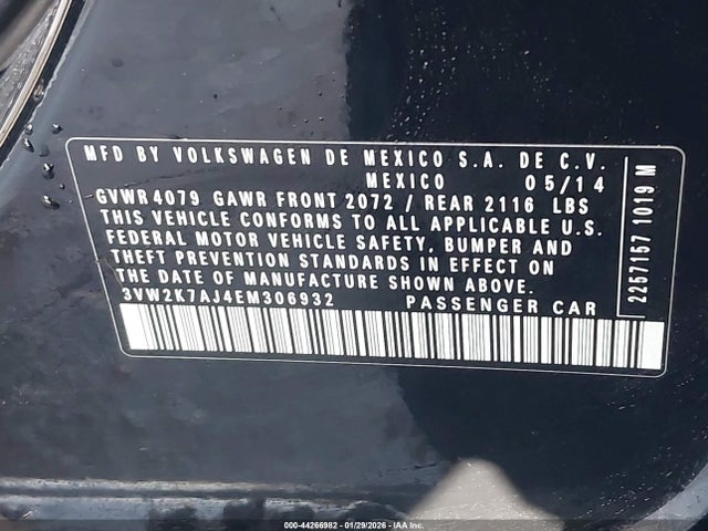 Volkswagen Jetta 2.0l S 2014 3VW2K7AJ4EM306932 Image 9