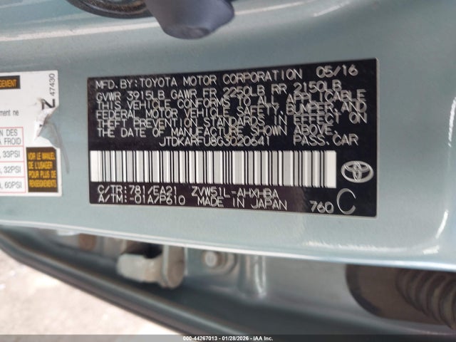 Toyota Prius Three Touring 2016 JTDKARFU8G3020641 Image 9